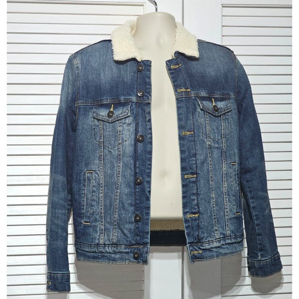 Goodfellow & Co Men's Sanford Wash Sherpa Lined Denim Trucker Jacket Sz S 2897